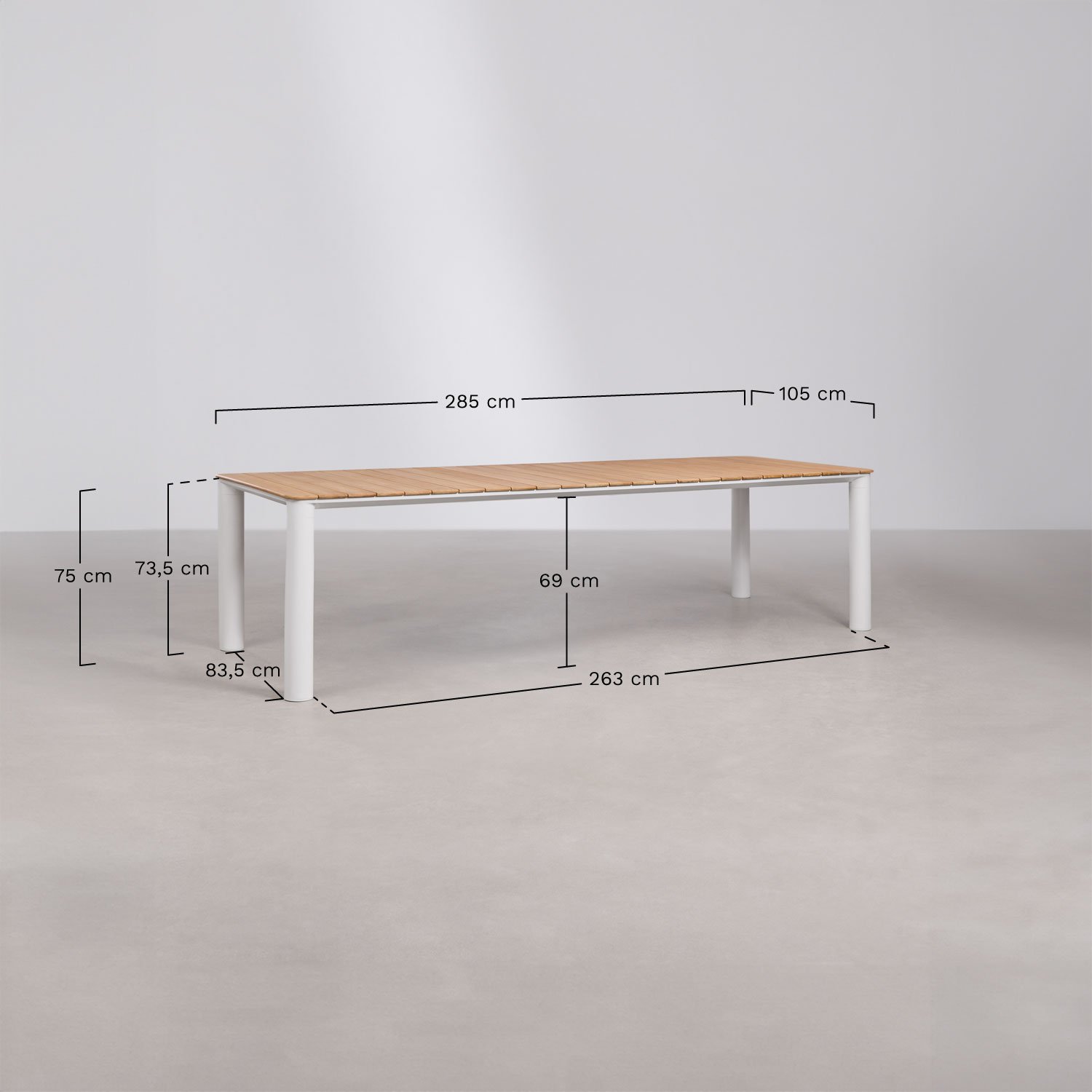 Rechthoekige tuintafel van aluminium en teakhout Sirka, AFMETINGEN