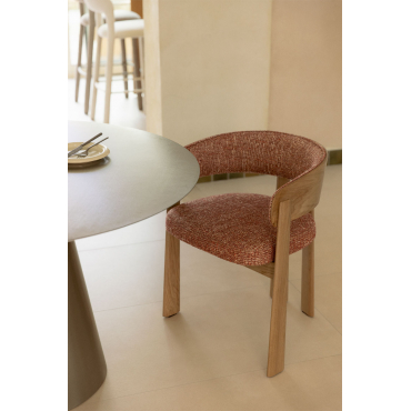 Pack Van 4 Eikenhouten Eetkamerstoelen Met Bekleding Olea Eikenhout & Boucle Rode Dakpan - Sklum