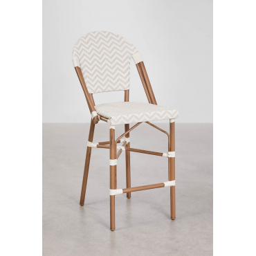 Stapelbare Hoge Tuinkruk Met Rugleuning Van Aluminium En Synthetisch Riet Brielle Bistro Naakt Beige - Gardenia Wit & ↑65 Cm - Sklum