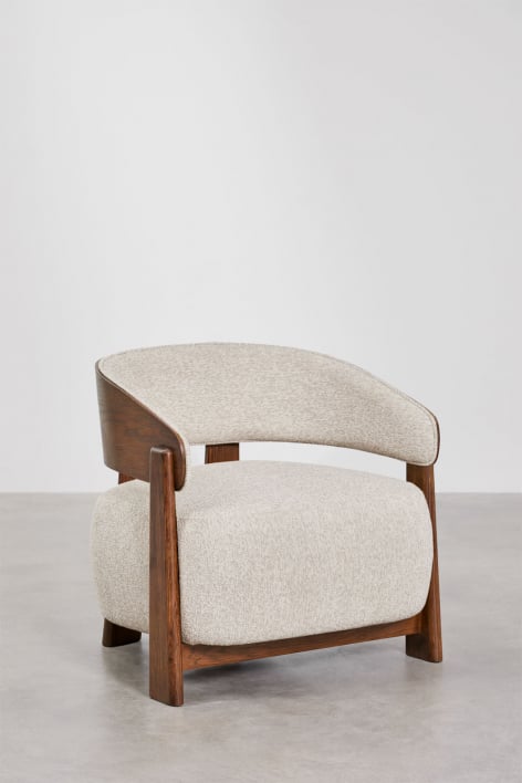 Set van 2 fauteuils van eikenhout bekleed met Olea - Crèmebeige boucléstof