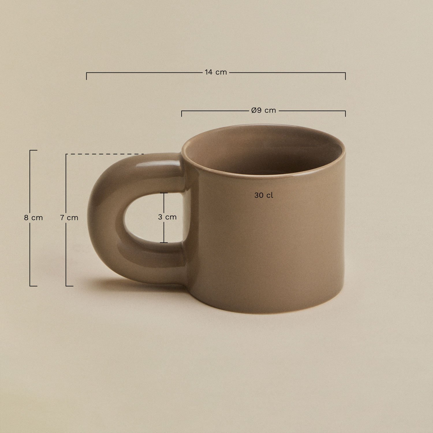 Pack van 2 koffiekopjes van new bone china 30 cl Rylvane, AFMETINGEN