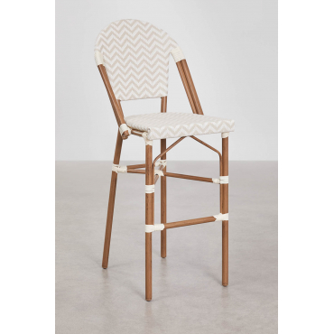 Stapelbare Set Van 4 Hoge Krukken Met Rugleuning Van Aluminium En Synthetisch Riet Brielle Bistro Naakt Beige - Gardenia Wit & ↑75 Cm - Sklum
