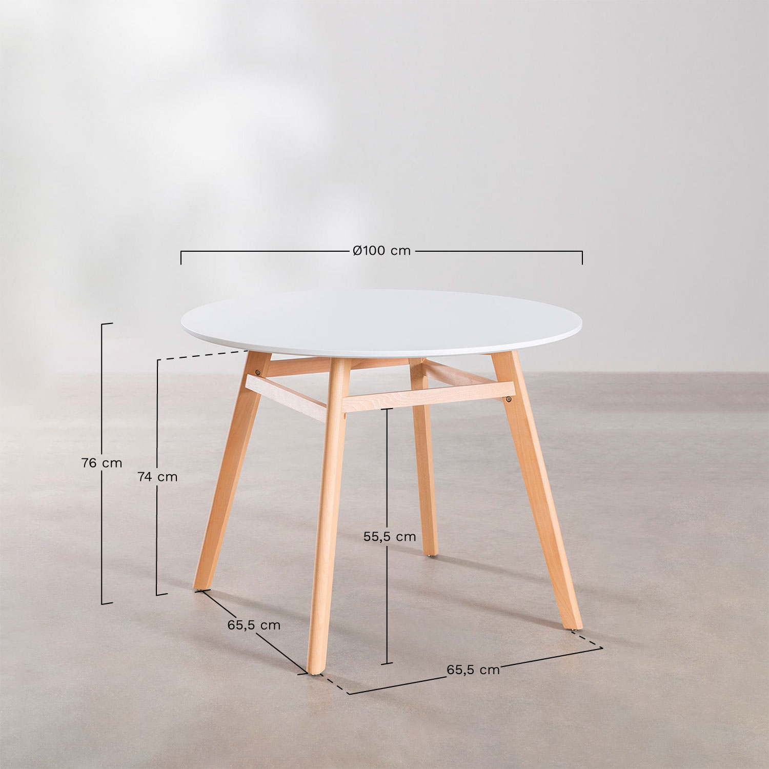 Ronde eettafel van MDF en beukenhout Scand Nordic, AFMETINGEN