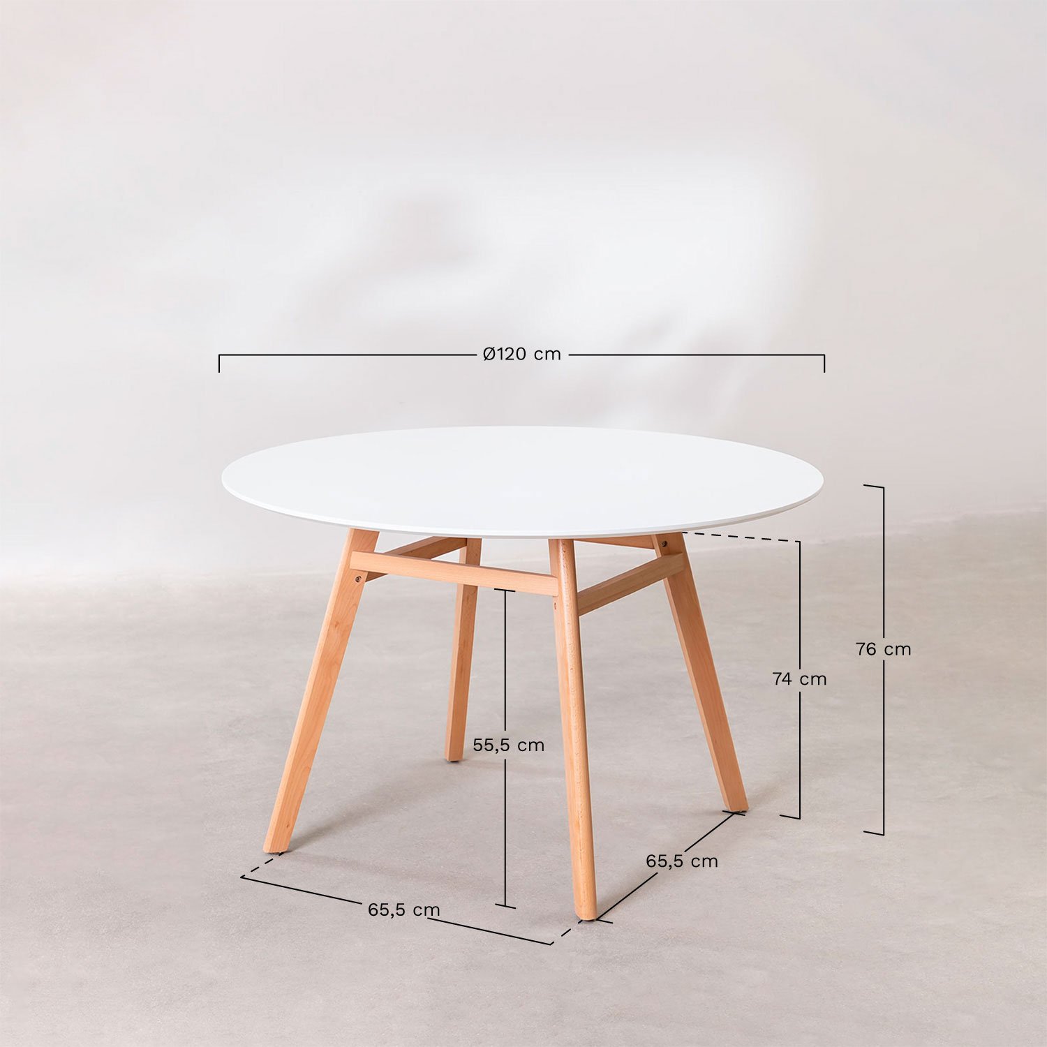 Ronde eettafel van MDF en beukenhout Scand Nordic, AFMETINGEN