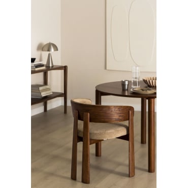 Eetkamerstoel Van Eikenhout En Bekleed Olea Donker Eiken Bruin & Chenille Bruin Wheat - Sklum