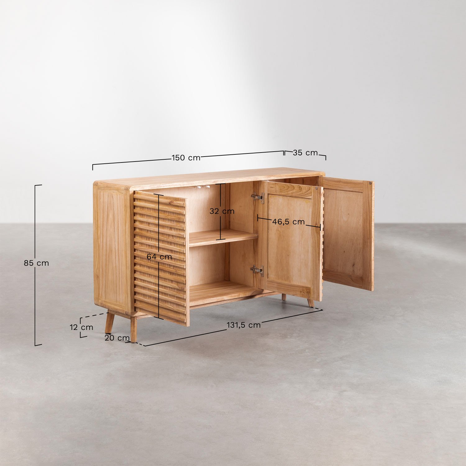 Deleyna dressoir 145x35 cm van hout, AFMETINGEN