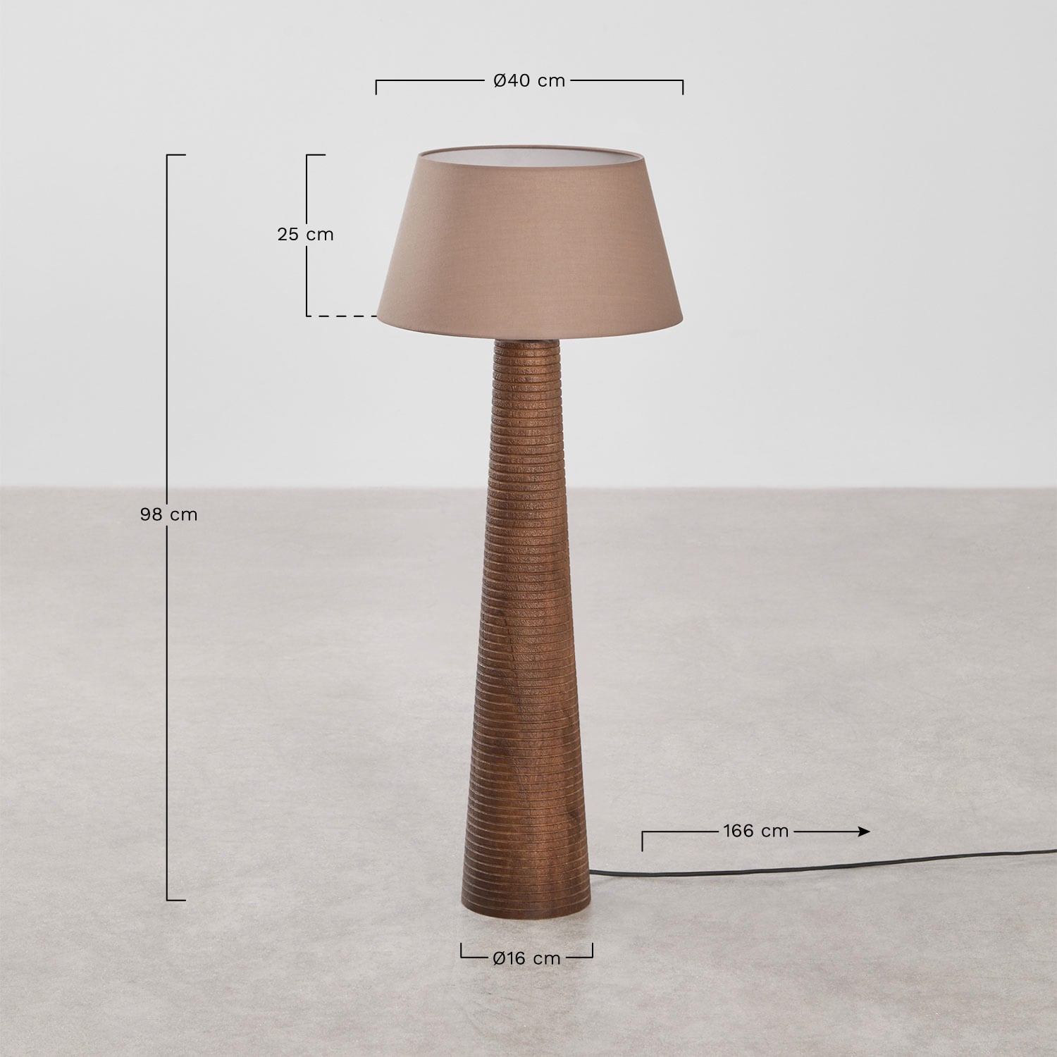 Mangohouten vloerlamp Malva, AFMETINGEN