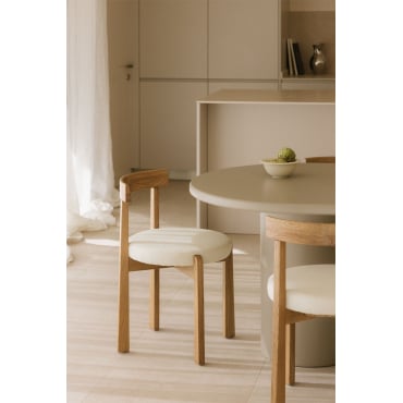 Eetkamerstoel Van Manila-eikenhout Met Stoffering Natuurlijk Hout & Stof Gebroken Wit - Sklum