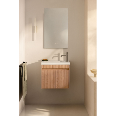 Narek Zwevend Houten Badkamermeubelset Met Geïntegreerde Wastafel Ash Brown & Rectangular Led And Antifog 55x90 Cm Riben & Geborsteld - Sklum