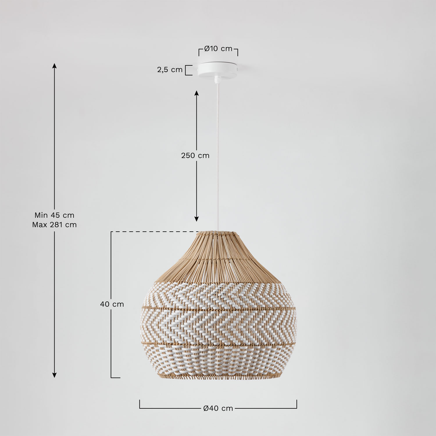 Hanglamp van gevlochten rotan Llaury, AFMETINGEN