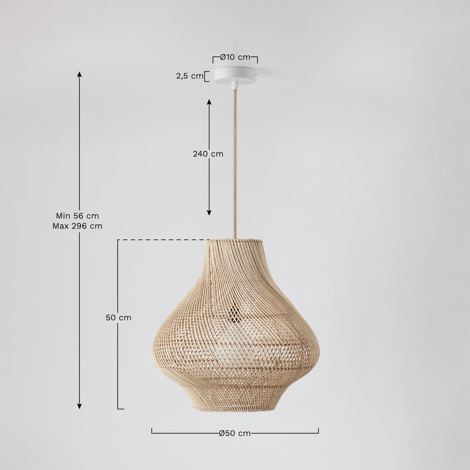 Hanglamp voor buiten van rotan Magali, AFMETINGEN