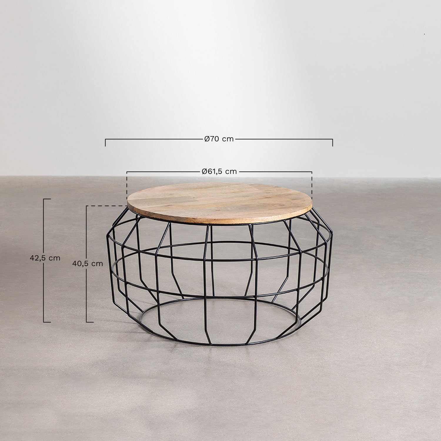 Ronde salontafel Ø70 cm van mangohout Koti, AFMETINGEN