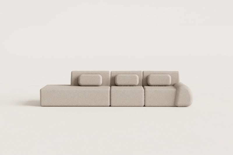 Modulaire hoekbank van 3 delen met linker divan in vacuüm verpakte chenille Merida