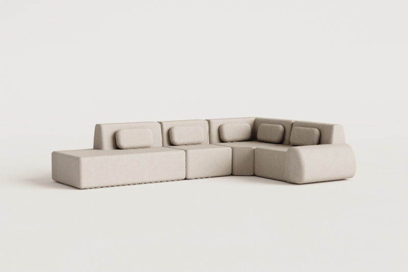 4-delige modulaire hoekbank met linker divan in vacuüm verpakte chenille Mérida