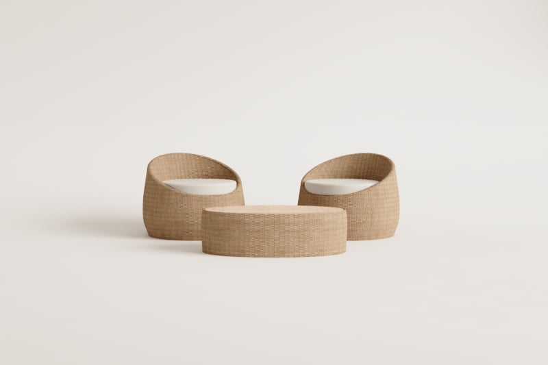 Clarnyx tuinset met 2 fauteuils en een salontafel in acaciahout en rotan