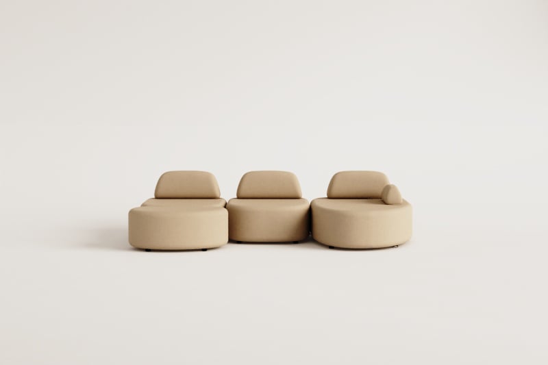 Rechtsmodulaire chaise longue bank van 3 delen en gestoffeerde poef Giorgia