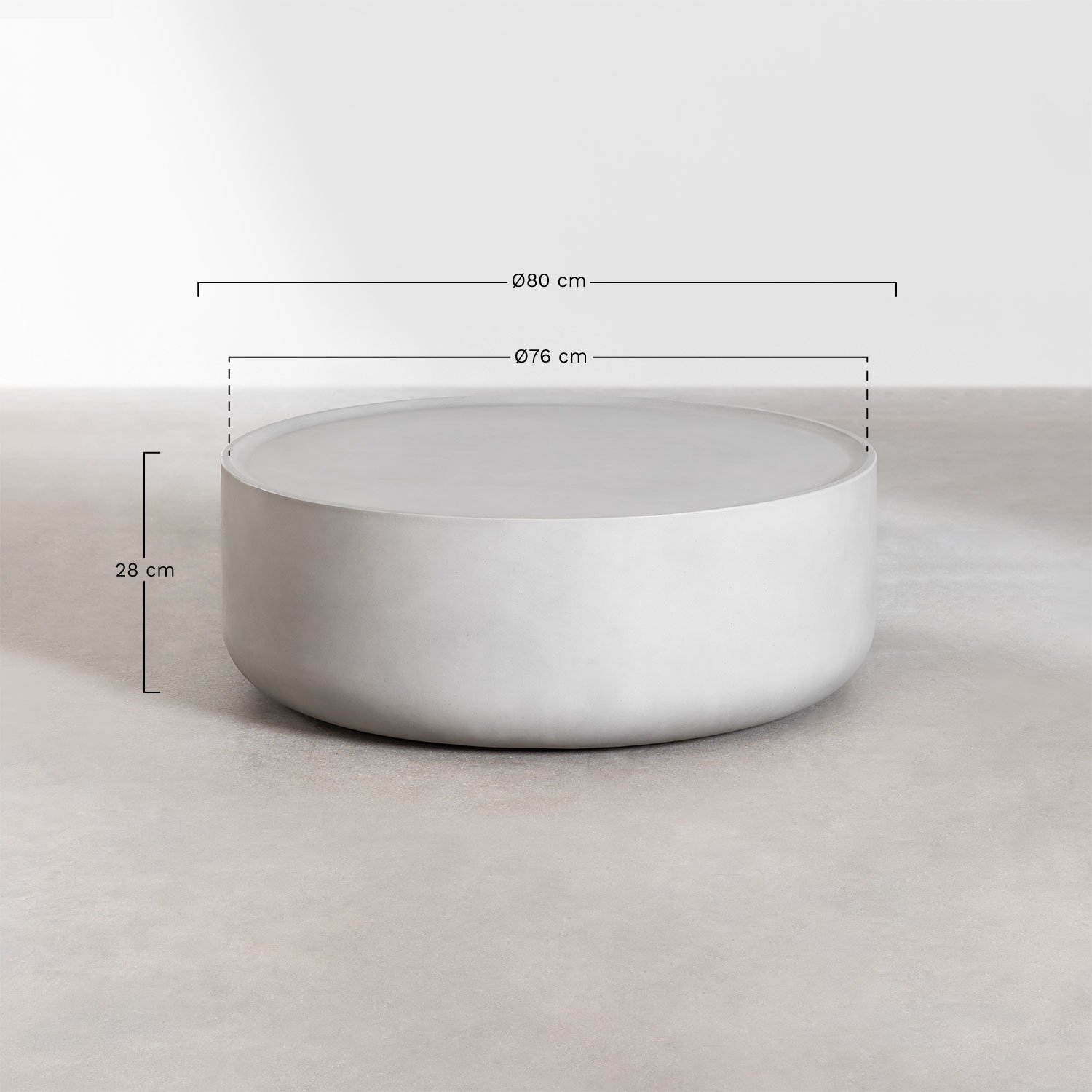 Ronde salontafel Ø80 cm in cement Darwys, AFMETINGEN