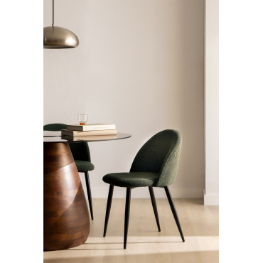 Set Van 2 Eetkamerstoelen In Bouclé-stof Kana Zwart & Bouclé Leger Groen - Sklum