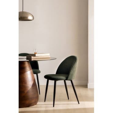 Set Van 4 Eetkamerstoelen In Bouclé-stof Kana Zwart & Bouclé Leger Groen - Sklum