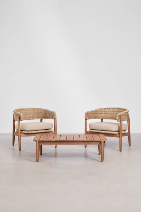 Ribeira tuinset met 2 fauteuils en salontafel van acaciahout