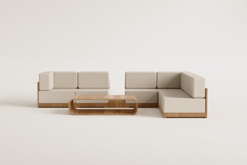 Brivori 6-delige hoekmodulaire loungeset met bijzettafel en salontafel van acaciahout