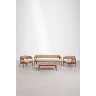 Tuinset Met 3-zitsbank, 2 Fauteuils En Salontafel Van Acaciahout Ribeira Acacia Bruin - Sklum