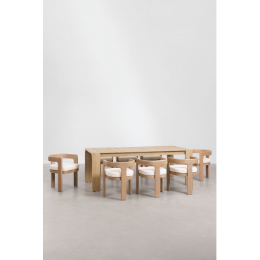 Set Van Een Rechthoekige Tafel 220x100 Cm Van Acaciahout Mirelen En 8 Tuinstoelen Van Acaciahout En Bouclé Stof Kandroa Lichte Acaciekleur - Sklum