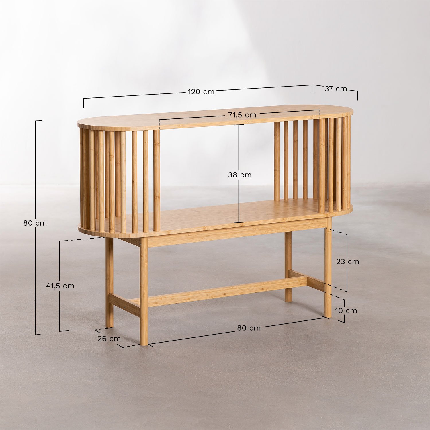 Connery bamboe haltafel, AFMETINGEN