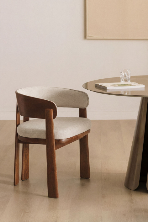 Eetkamerstoel van eikenhout en bekleed Olea Signature - Stof Chenille Beige – crème