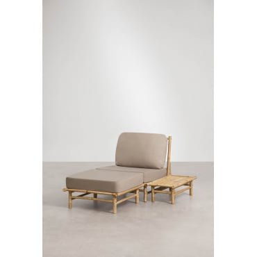 Tuinset Met Stoel, Poef En Rechthoekig Bijzettafeltje Van Bamboe Isendra Mokka Bruine Stof - Sklum