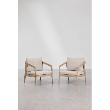 Set Van 2 Fauteuils Van Acaciahout En Gevlochten Touw Kaela Lichte Acaciekleur & Stof Zandbruin - Sklum