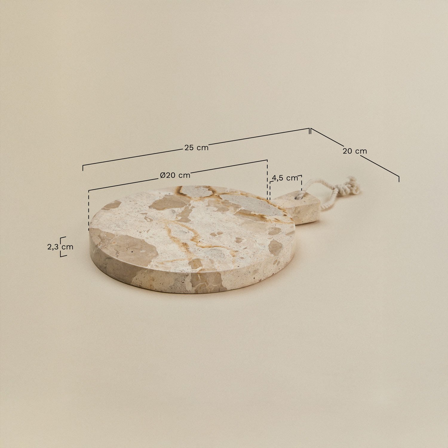 Ronde serveerplank Ø20 cm in Zalvian marmer, AFMETINGEN