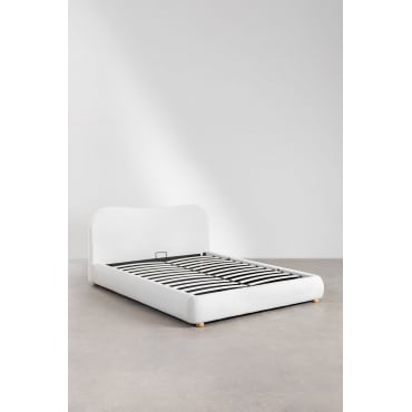 Bed Met Opklapbare Boxspring Winselet Chenille Ivoorwit & 160 X 200 Cm - Sklum