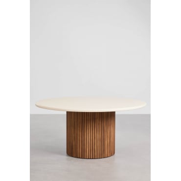 Ronde Tuin Tafel Van Beton En Acaciahout Sirvon Ø160 Cm - Sklum