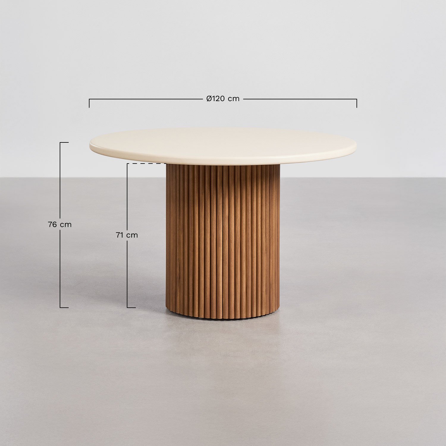 Ronde eettafel van beton en acaciahout Sirvon, AFMETINGEN