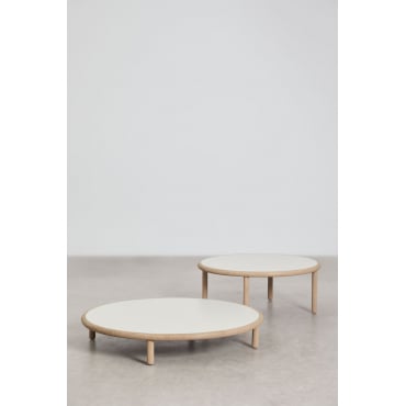 Set Van 2 Ronde Salontafels Van Acaciahout Olivia Beige - Semoline & Lichte Acaciekleur - Sklum