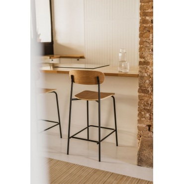 Set Van 2 Stapelbare Hoge Krukken 65cm In Ijzer En Hout Wilpier Zwart & Natuurlijk Hout - Sklum