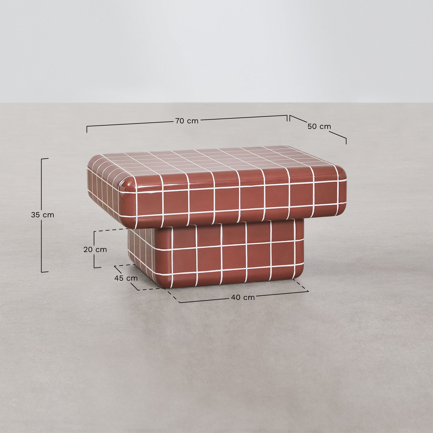 Rechthoekige salontafel voor de tuin van cement en glasvezel Eleonor, AFMETINGEN