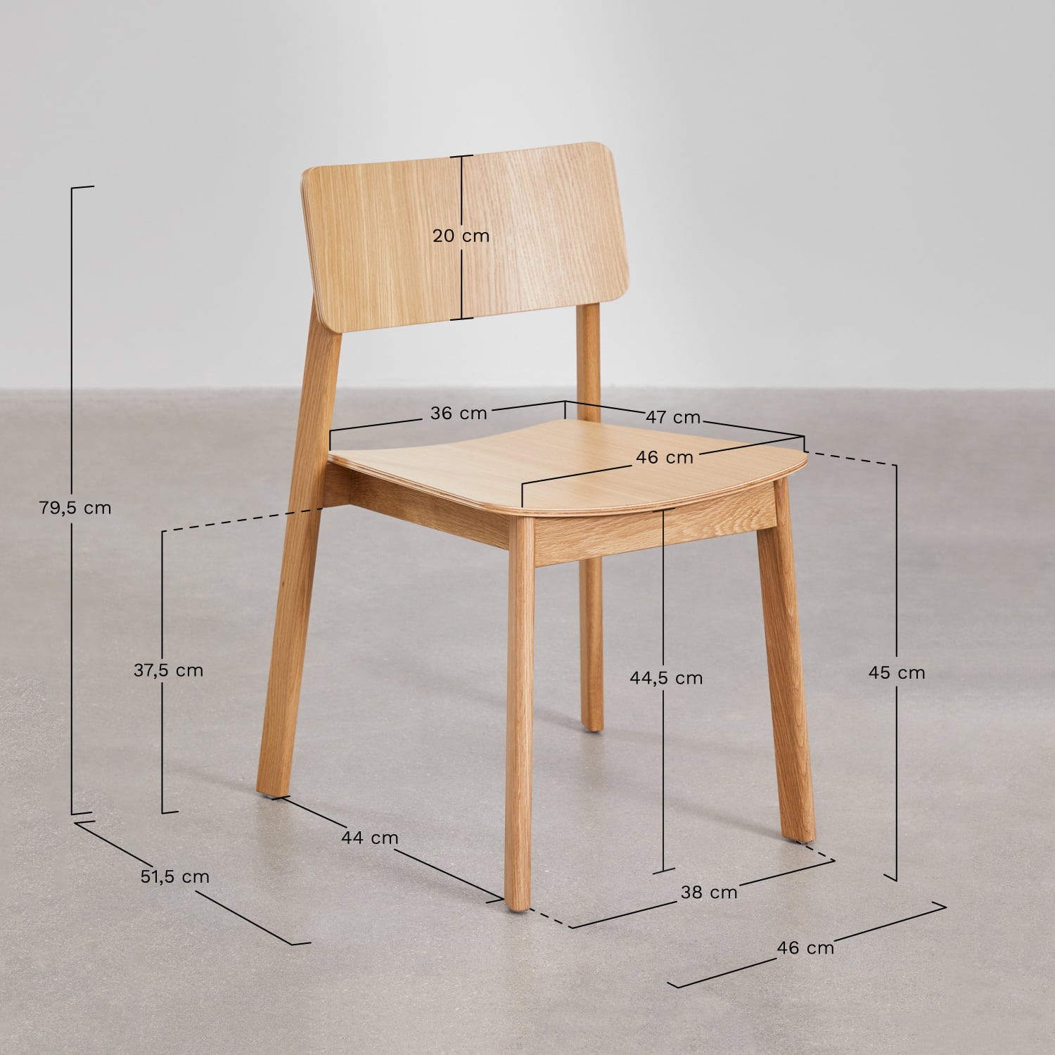 Set van 2 houten eetkamerstoelen Gilda, AFMETINGEN