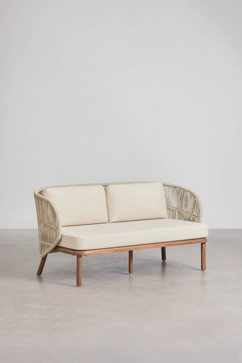 2-zits bank van acaciahout en gevlochten touw Capri - Beige – crème