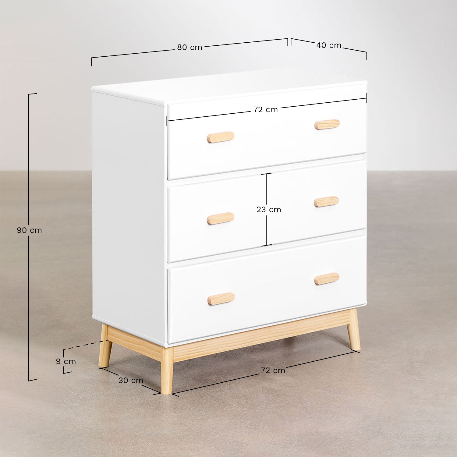 Comfortabele ladekast 80x40 cm in MDF Tom, AFMETINGEN