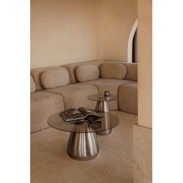 Set Van 2 Ronde Salontafels Van Gehard Glas Mariana Geborsteld Grijs - Sklum