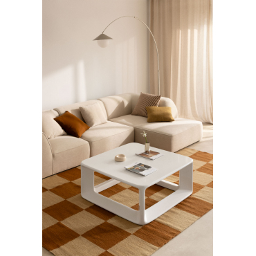 Lilou Vierkante Salontafel 80x80 Cm In Cement En Glasvezel Wit - Sklum