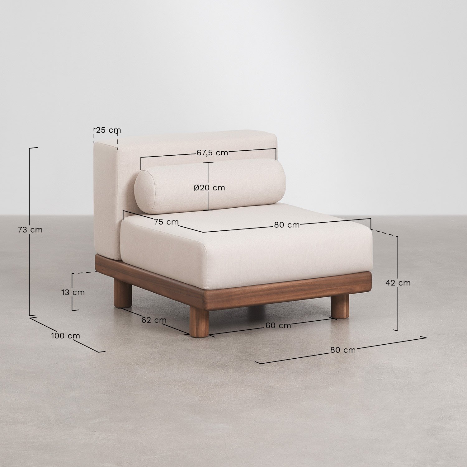 Tuinset met 3-delige modulaire bank, bijzettafel, fauteuil en salontafel van acaciahout Edrien, AFMETINGEN