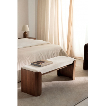 Bank Van Rubberhout En Fineer Lofren Donker Hout & ↔︎ 140 Cm & Crèmebeige Boucléstof - Sklum