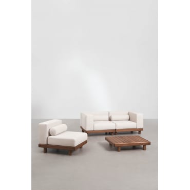 Tuinset Met Modulaire 2-zitsbank Met 2 Hoekmodules, Fauteuil En Salontafel Van Acaciahout Edrien Acacia Bruin - Sklum