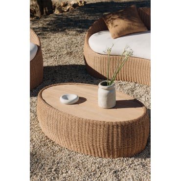 Ovale Tuintafel 105x60 Cm Van Acaciahout En Synthetisch Riet Clarnyx Natuurlijk - Sklum