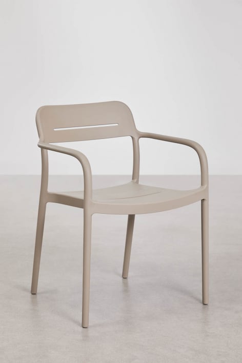 Stapelbare set van 2 eetkamerstoelen met armleuningen van polypropyleen Graneli - Moka Bruin