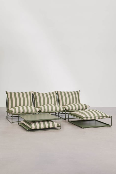 Amaro modulaire 3-delige loungeset met bijzettafel en omvormbare poef - Tapiocabeige - Diep olijfgroen