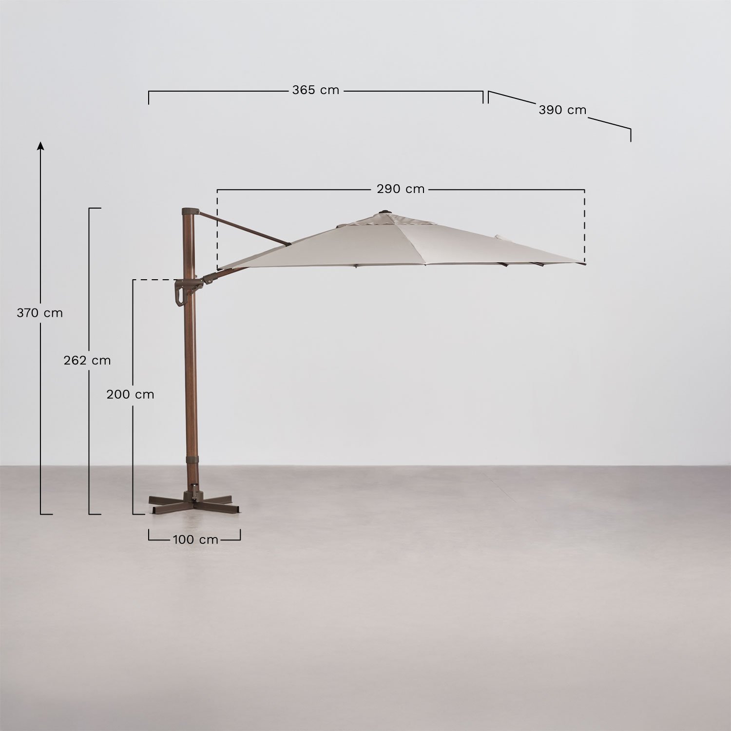 Parasol van stof en aluminium Cannes, AFMETINGEN